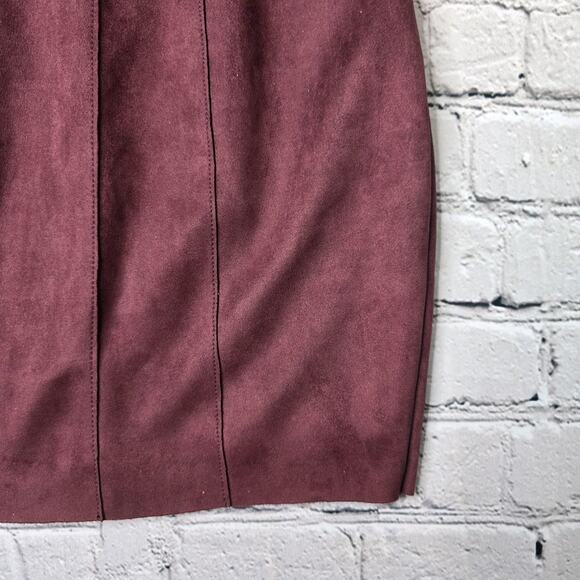 Bailey 44 Glade Skiing Faux Suede Plum Burgundy Sheath Ruffle Dress New Size Sm - Picture 6 of 14